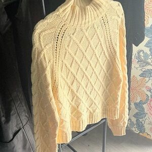 American Eagle Outfitters Yellow Cable Knit Turtleneck Sweater